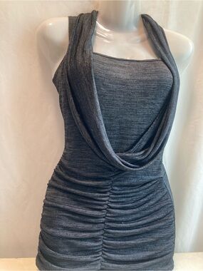 Limite Grey Ruched Cowl Neck Bodycon Dress Small